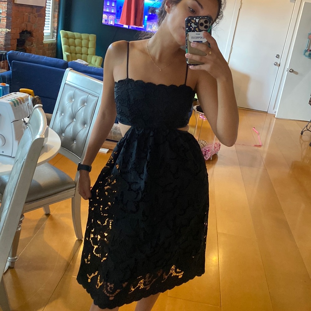 Express eyelet lace black dress
